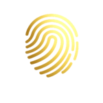Glowing yellow fingerprint icon on a dark, blurred background suggesting biometric authentication.